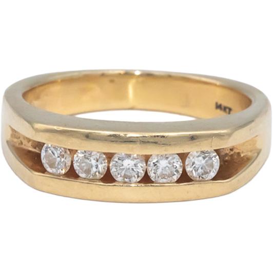 14k Yellow Gold Round Cut Channel Set Diamond Men's Band Ring 0.45CT Size 7.75