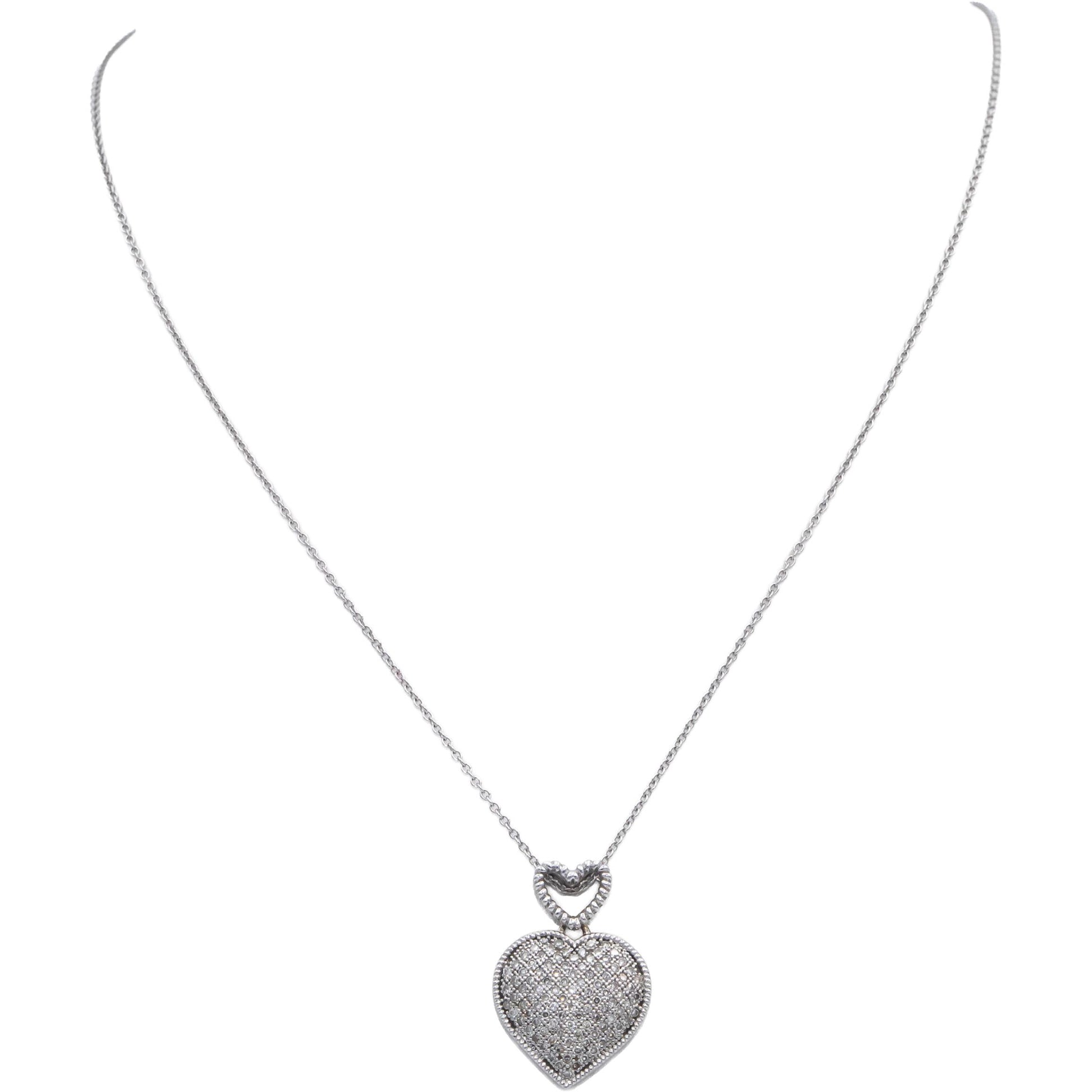 Diamond Round Cut 14k White Gold Heart Cluster Pendant Necklace 0.50CT