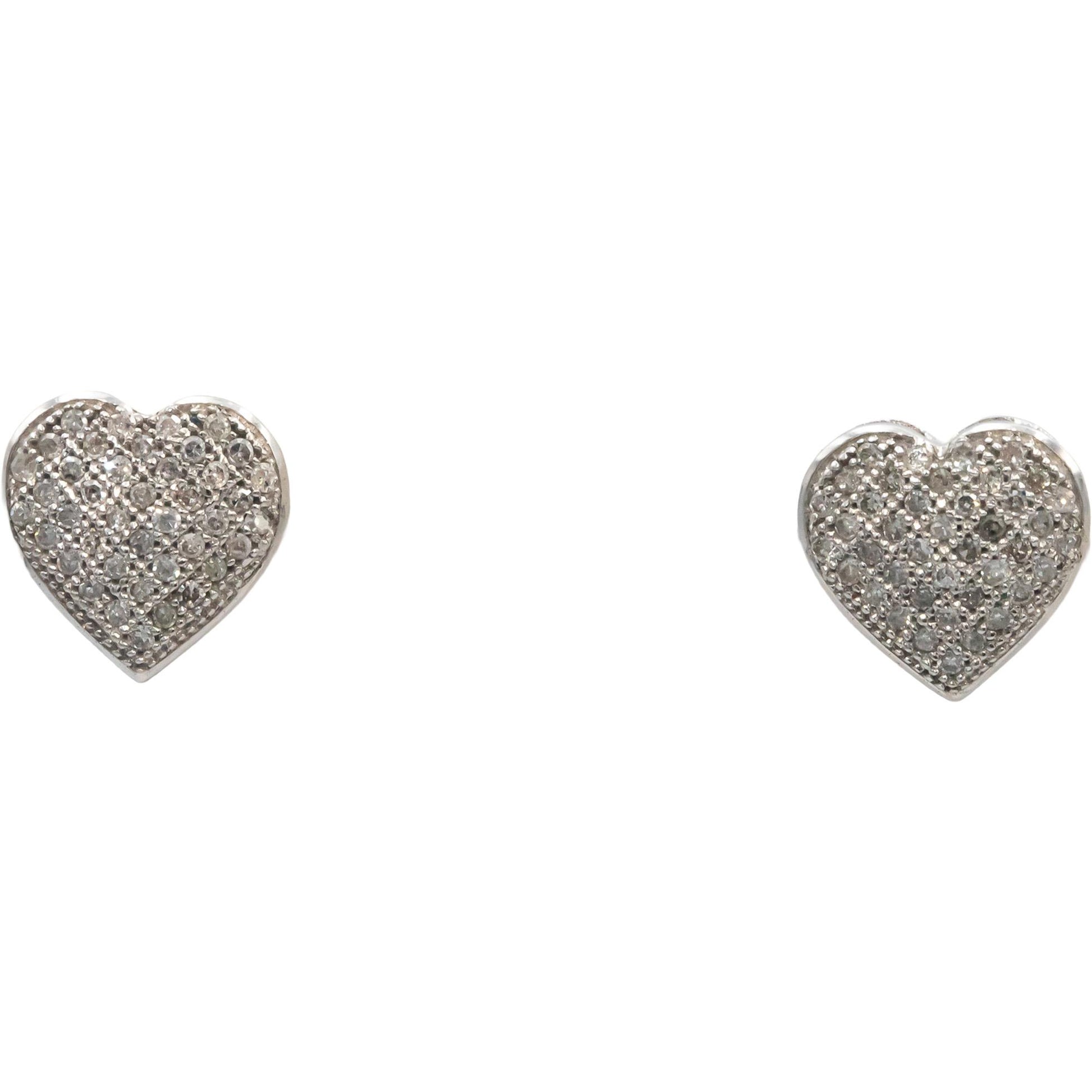Round Diamond 10k White Gold Heart Cluster Stud Screw Back Earrings 0.25CT