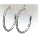 18k White Gold Round Diamond Pave Two-Row Hoop Earrings 1.78CT