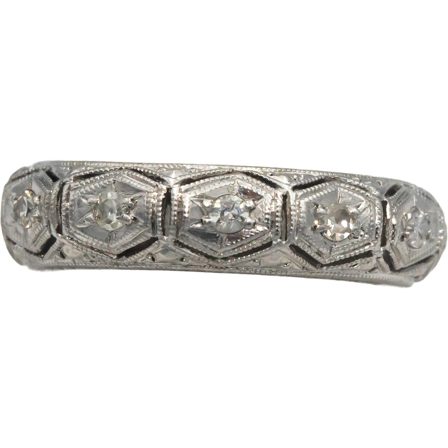 Vintage Antique Platinum Diamond Filigree Eternity Band Ring 0.45CT Size 8.75