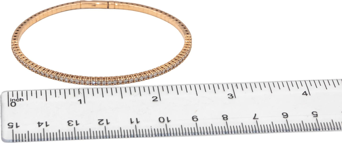 14k Rose Gold VS Round Diamond Semi-Flexible 1/2 Around Bangle Bracelet 1.0CT