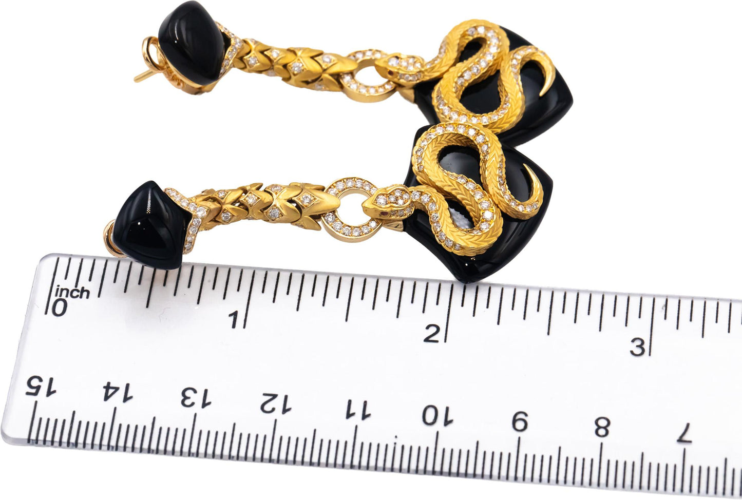 CARRERA Y CARRERA 18k Gold Diamond Onyx Sapphire Abanico Earrings 30.23CT $22900