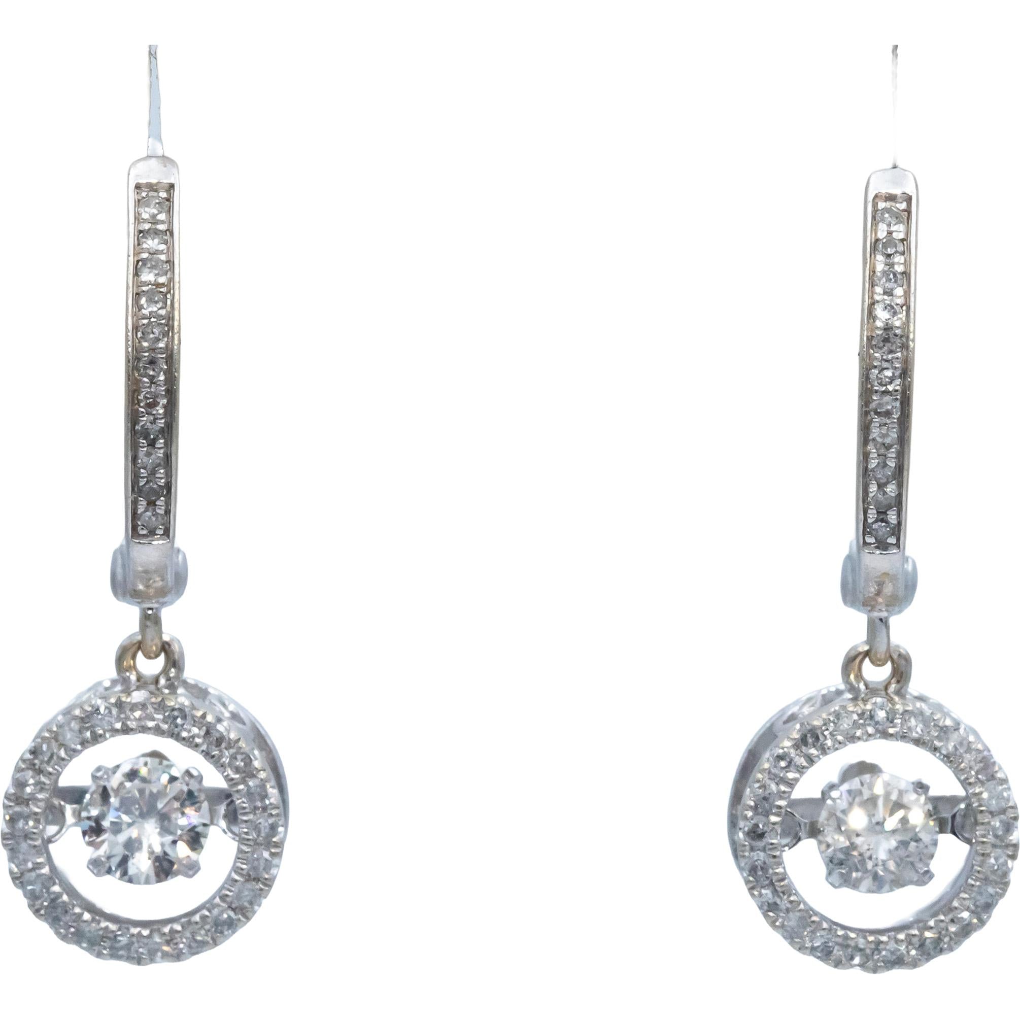 14k White Gold Jewelry Round Diamond Dangle Earrings 1.0CT