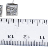 10k White Gold Princess Cut Diamond Cluster Square Stud Earrings 1.0CT
