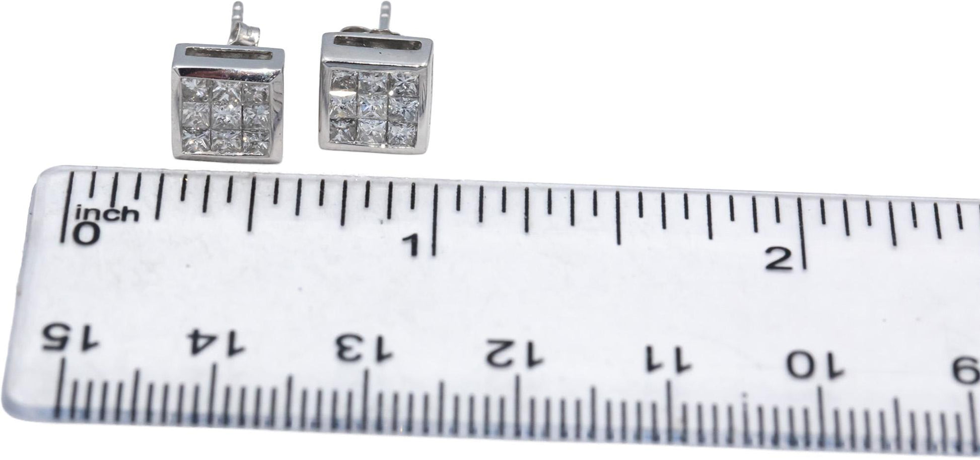 10k White Gold Princess Cut Diamond Cluster Square Stud Earrings 1.0CT