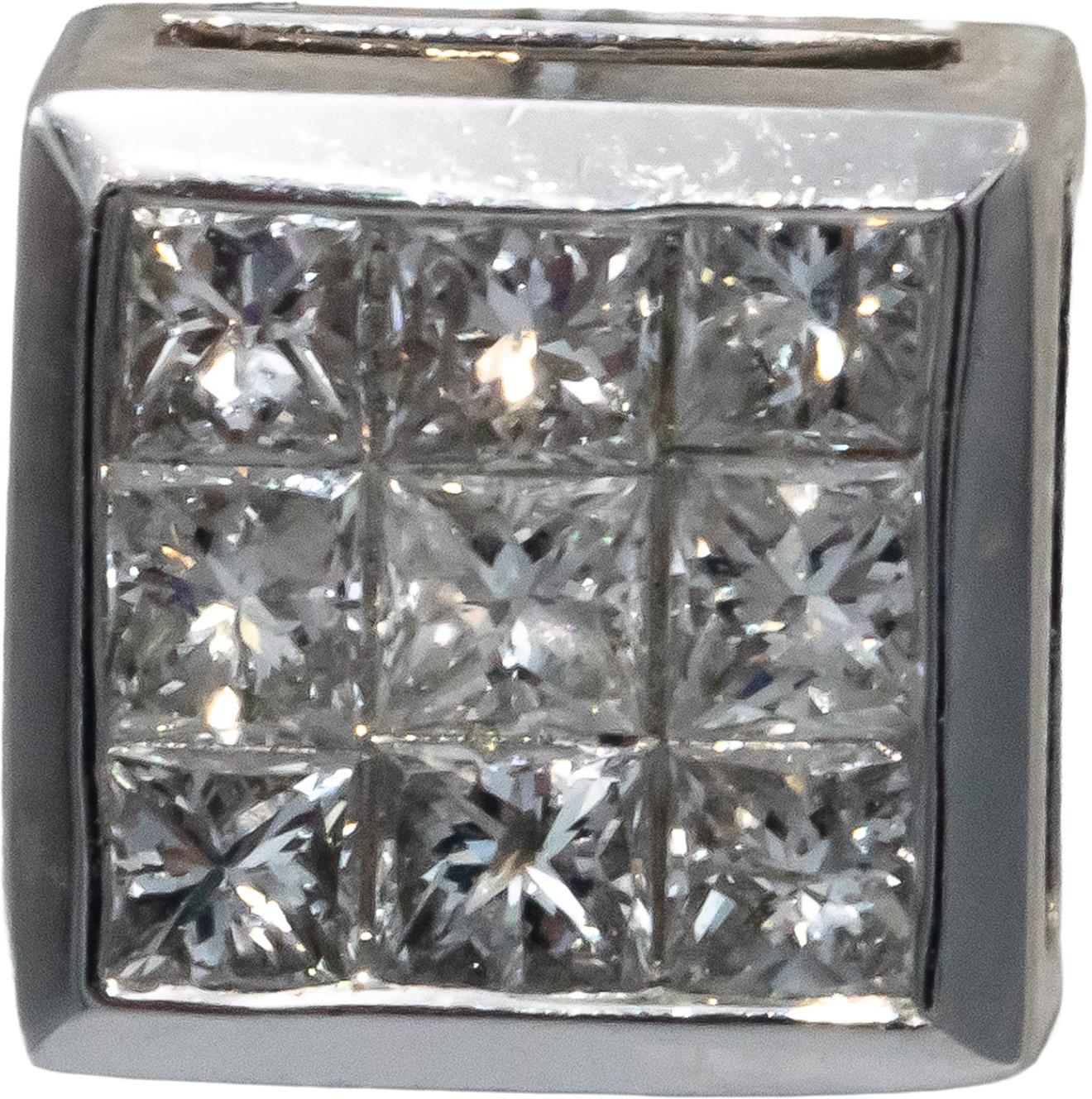 10k White Gold VS Princess Cut Invisible Set Square Stud Earrings 1.0CT