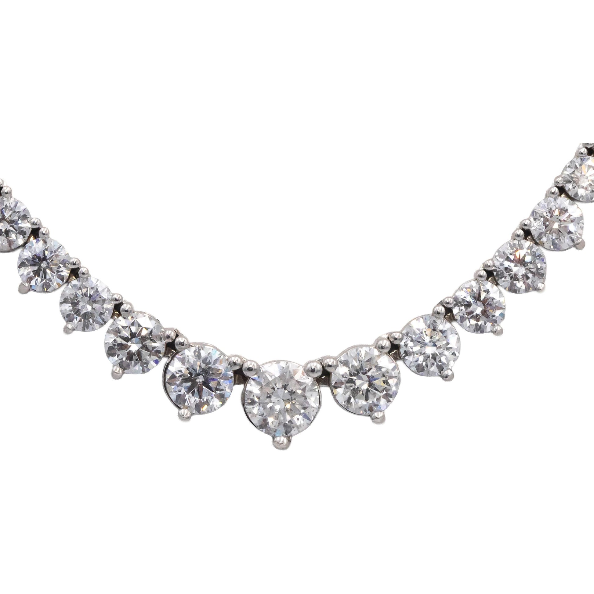 Round Diamond 14k White Gold Graduated Width Riviera Necklace 14.02CT