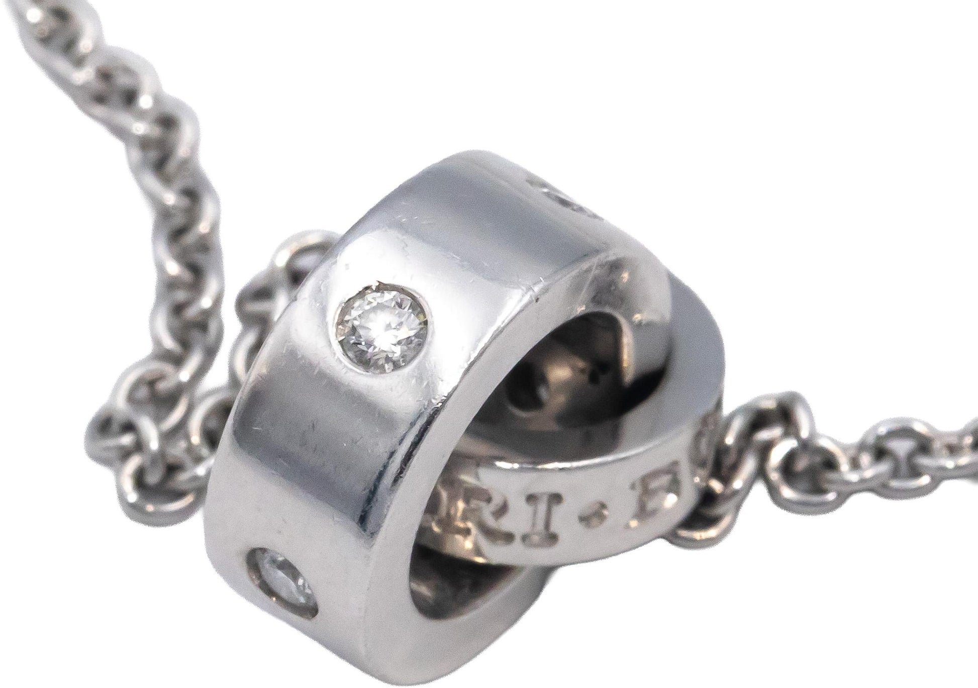 BVLGARI VS Round Diamond 18k White Gold Pendant Necklace .15CT w/ Box