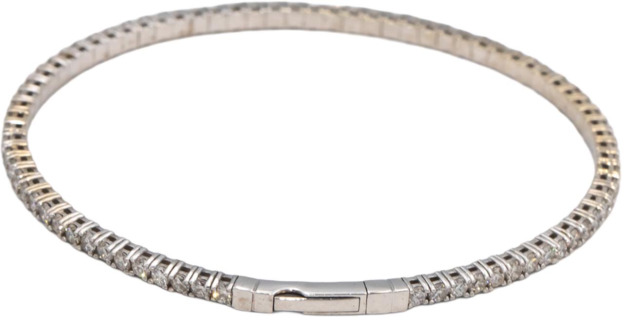 14k White Gold VS Round Diamond Flexible Bangle Bracelet 2.78CT