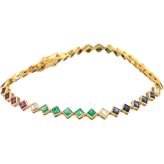 18k Yellow Gold VS Diamond Sapphire Emerald Ruby Fancy Link Bracelet 2.80CT