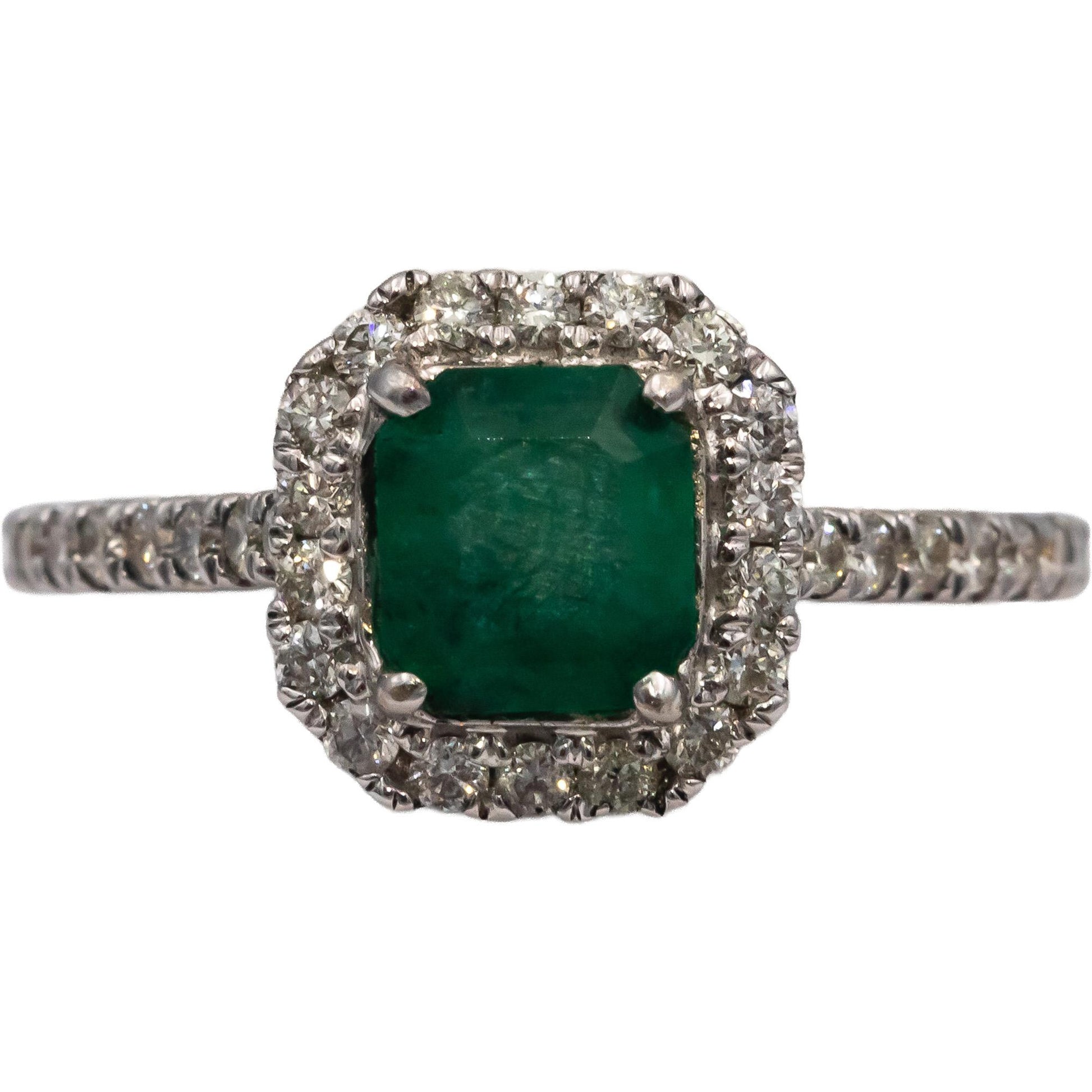 18k White Gold Emerald & VS Diamond Cocktail Ring 1.57CT Size 7