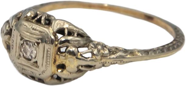 Vintage Antique 14k White Gold Single Cut Diamond Solitaire Filigree Ring .05CT