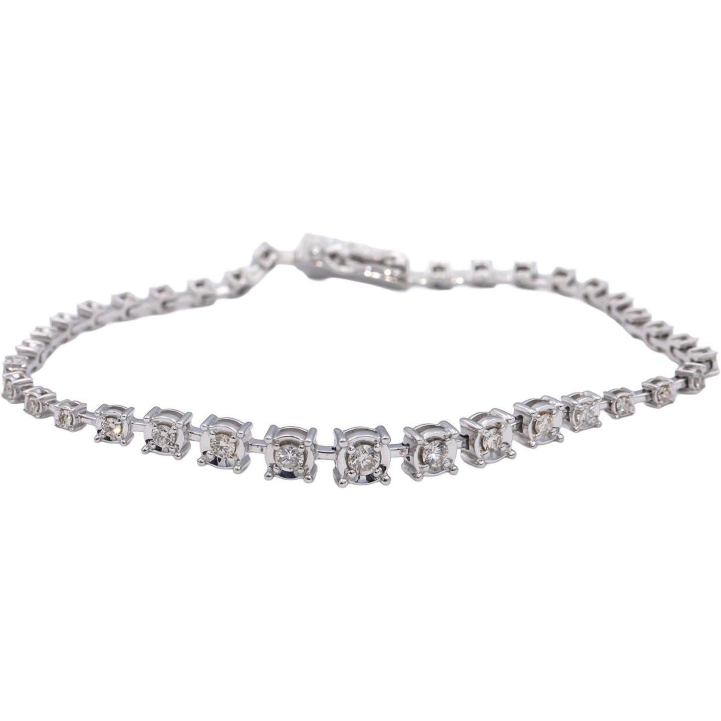 14k White Gold Round Diamond Graduated Width Bracelet 1.0CT