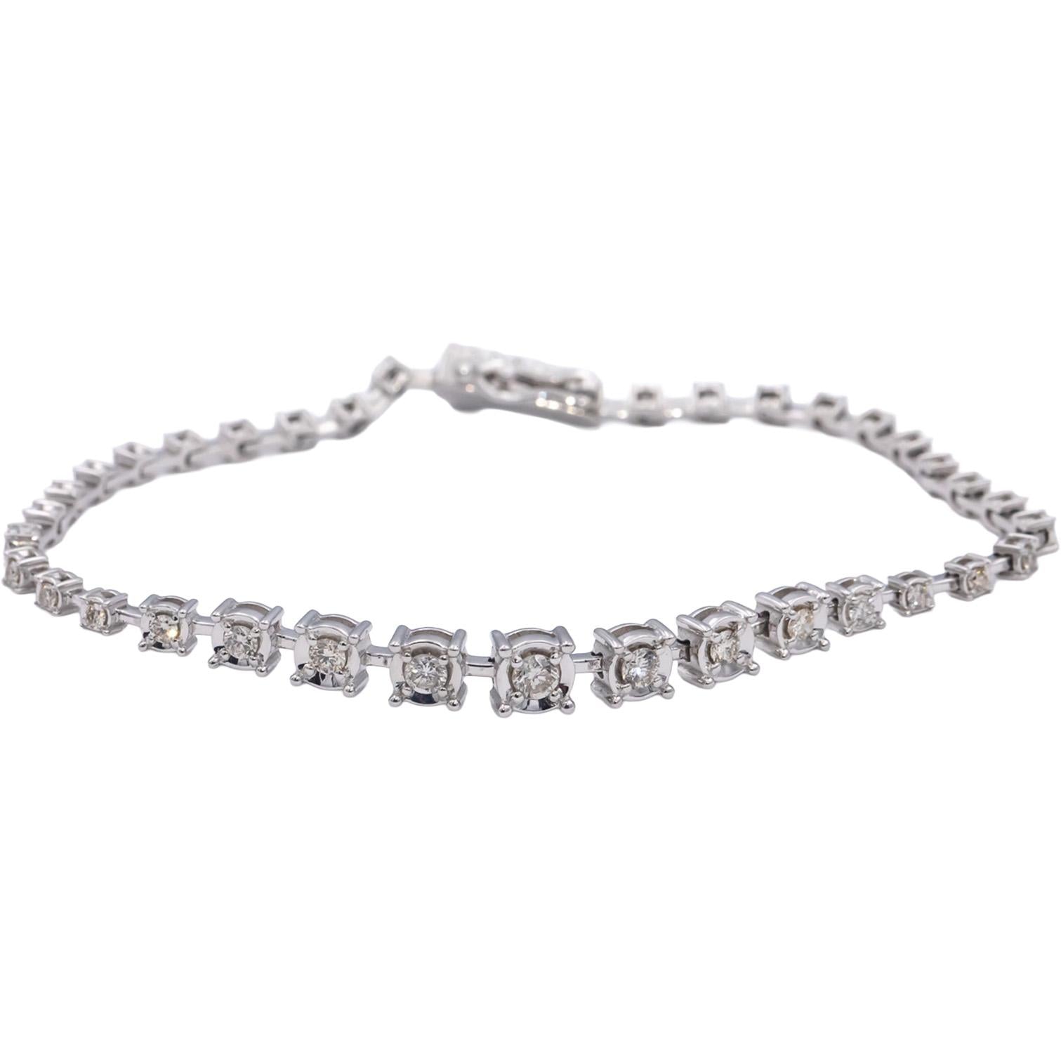 14k White Gold Round Diamond Graduated Width Bracelet 1.0CT