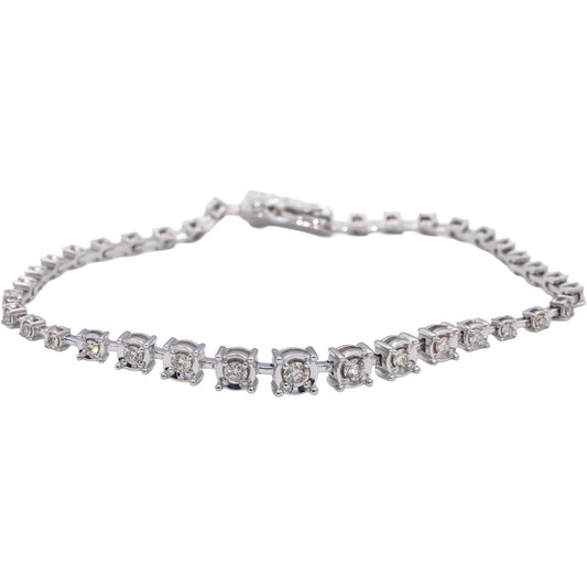 14k White Gold Round Diamond Graduated Width Bracelet 1.0CT