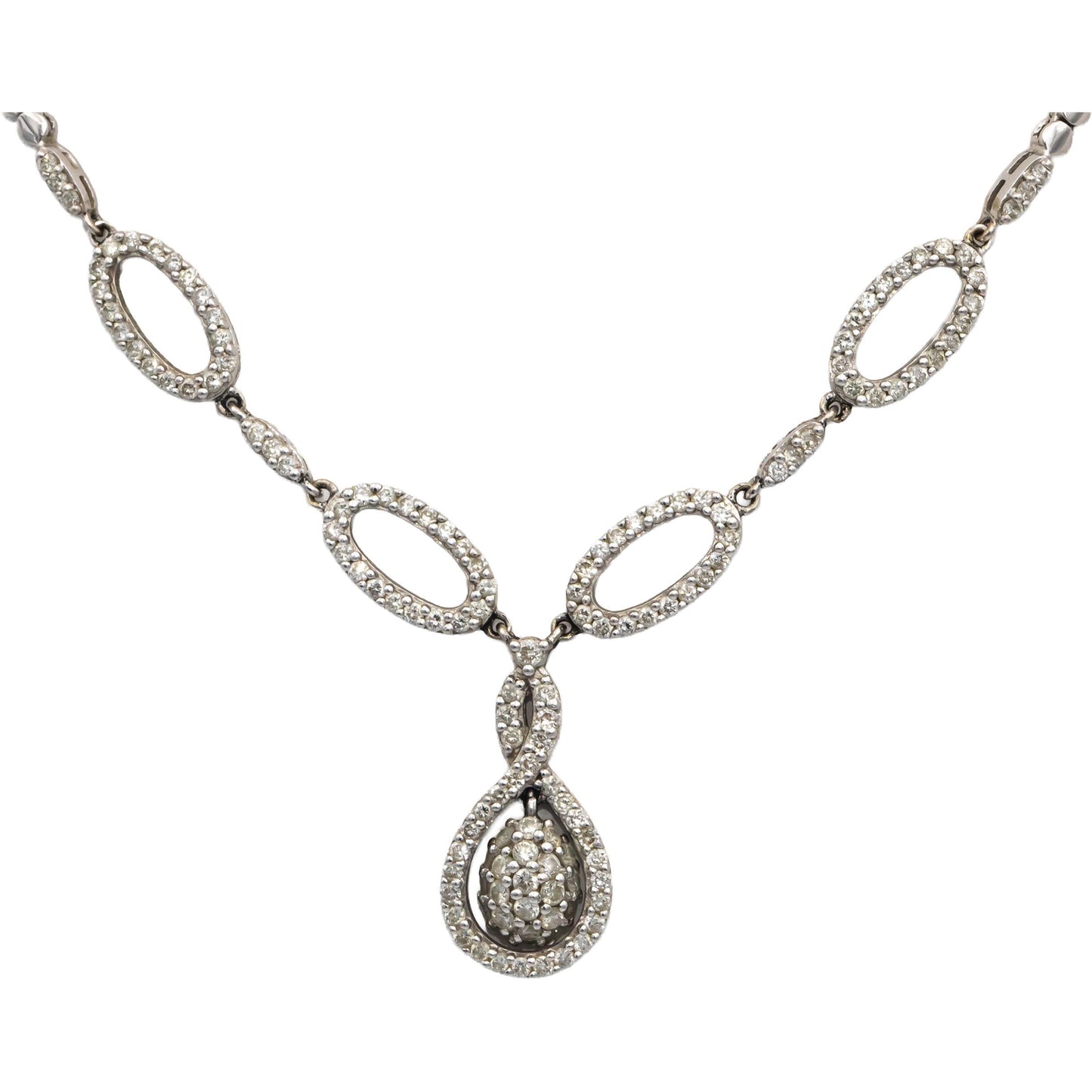 14k White Gold Round Diamond Formal Necklace Chain 2.0CT