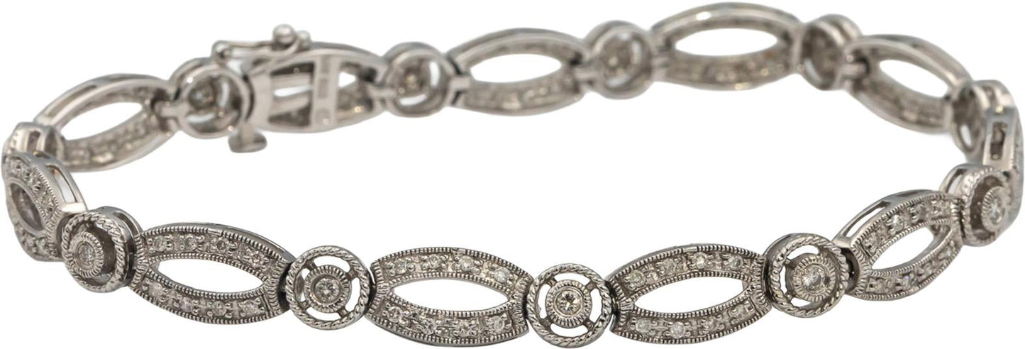 14k White Gold Round Diamond Fancy Link Bracelet 0.75CT