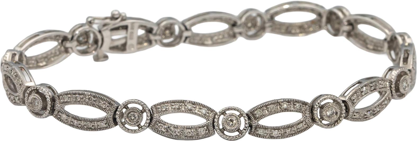 14k White Gold Round Diamond Fancy Link Bracelet 0.75CT