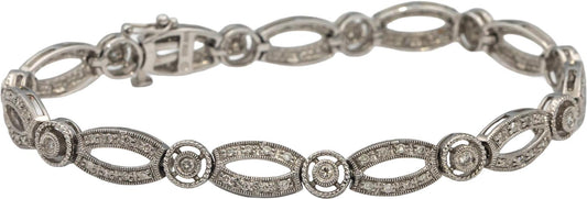 14k White Gold Round Diamond Fancy Link Bracelet 0.75CT