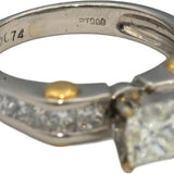 Platinum & 18k Gold Princess Cut Diamond Engagement Ring 1.14CT w/ 0.74CT Center