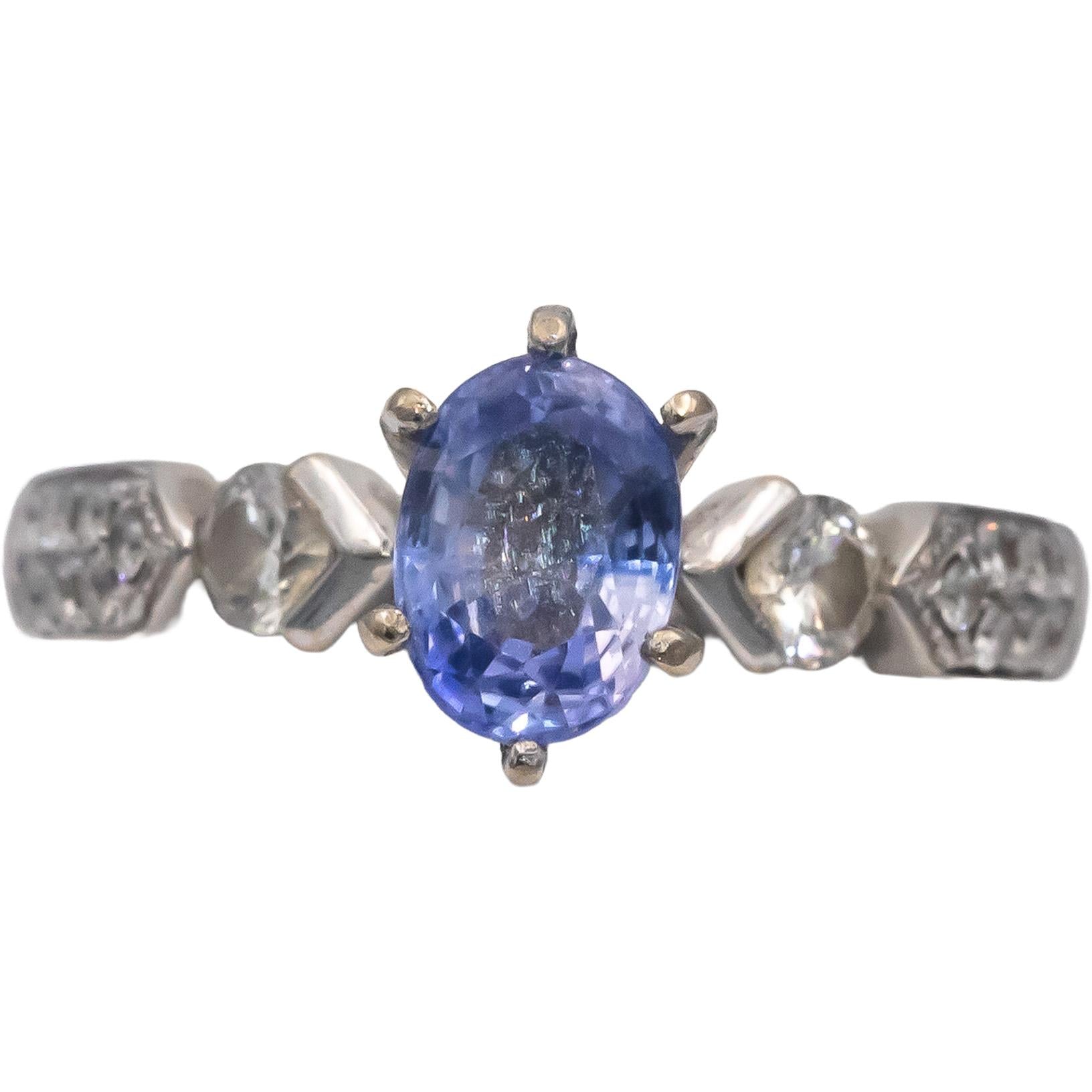 18k White Gold Oval Sapphire VS Round Diamond Cocktail Ring 1.36CT Size 5.5