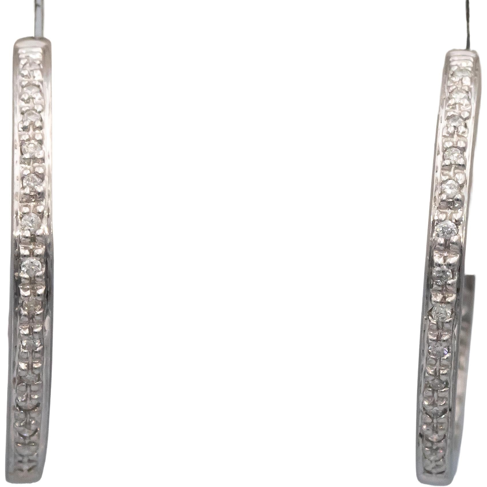 14k White Gold Round Diamond Inside Out Hoop Earrings 0.50CT