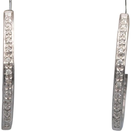 14k White Gold Round Diamond Inside Out Hoop Earrings 0.50CT