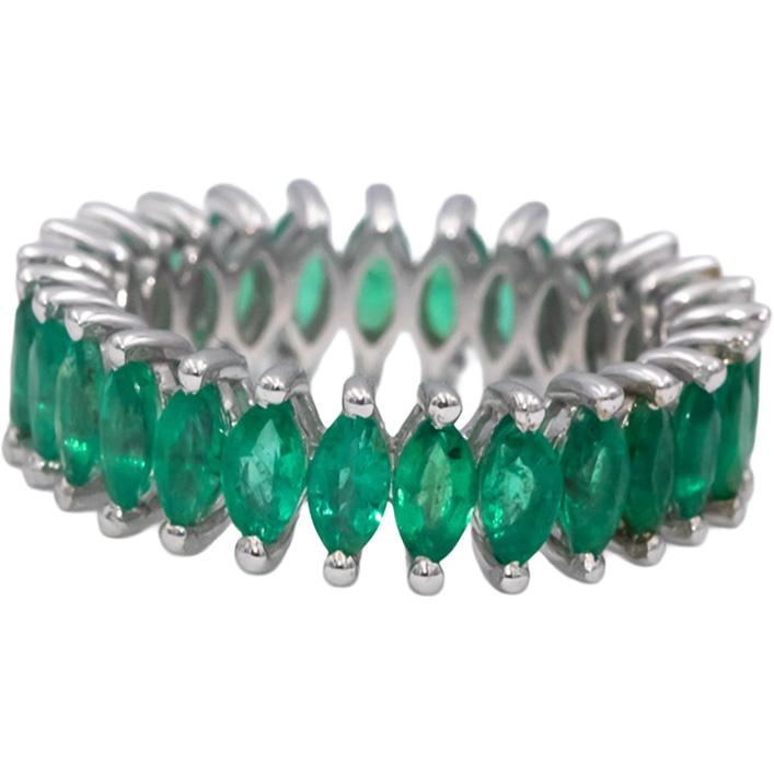 18k White Gold Marquise Cut Emerald Eternity Band Ring 3.25CT Size 7.25