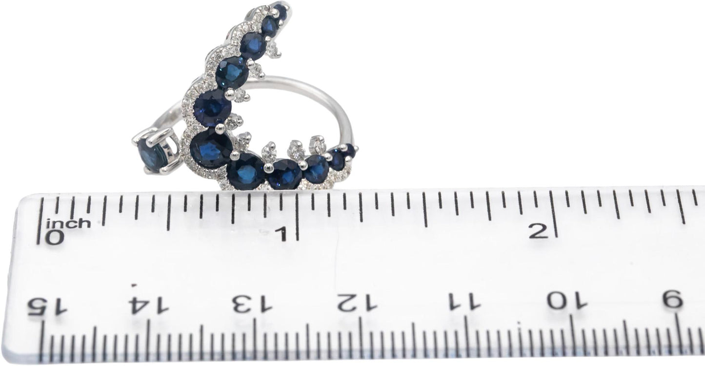 18k White Gold Round Cut Blue Sapphire & Diamond Bypass Wrap Ring 2.25CTW Size 7