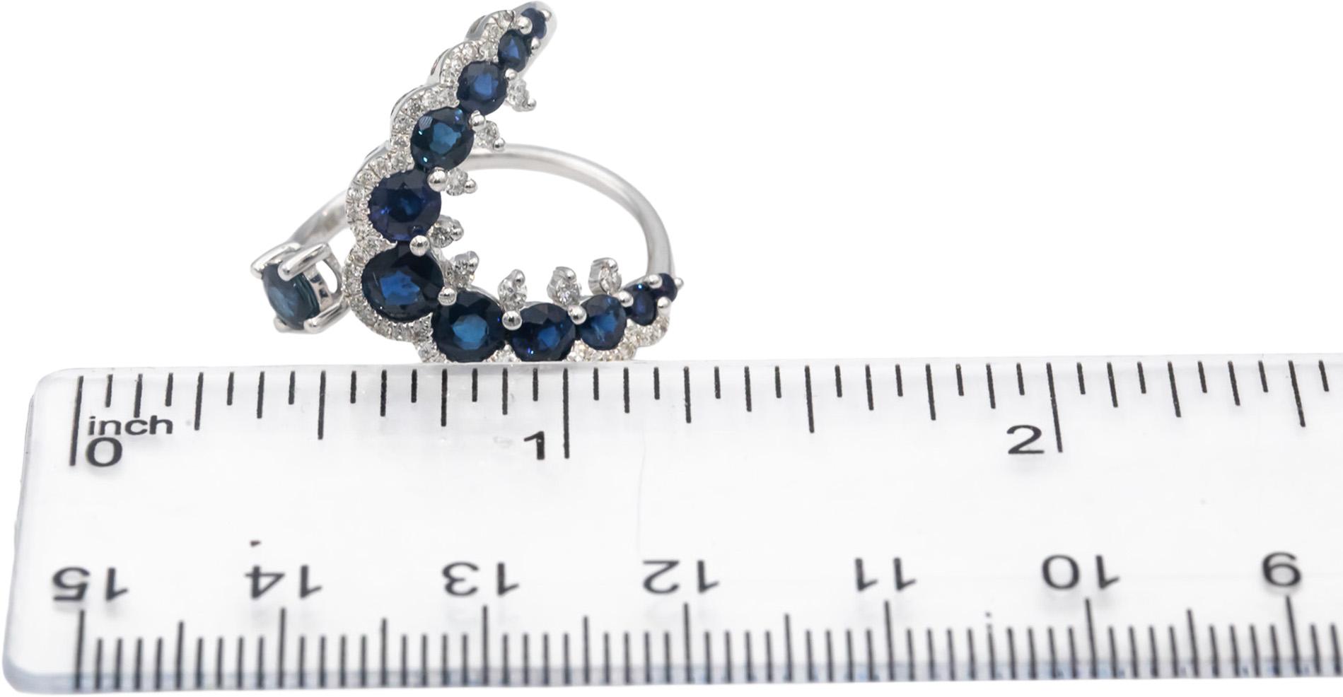 18k White Gold Round Cut Blue Sapphire & Diamond Bypass Wrap Ring 2.25CTW Size 7