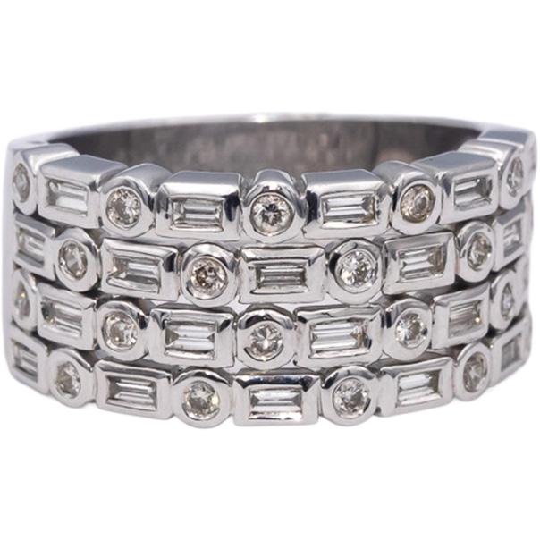 18k White Gold VS Round & Emerald Cut Diamond Wide Band Ring 0.61CT Size 6.75