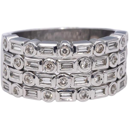 18k White Gold VS Round & Emerald Cut Diamond Wide Band Ring 0.61CT Size 6.75