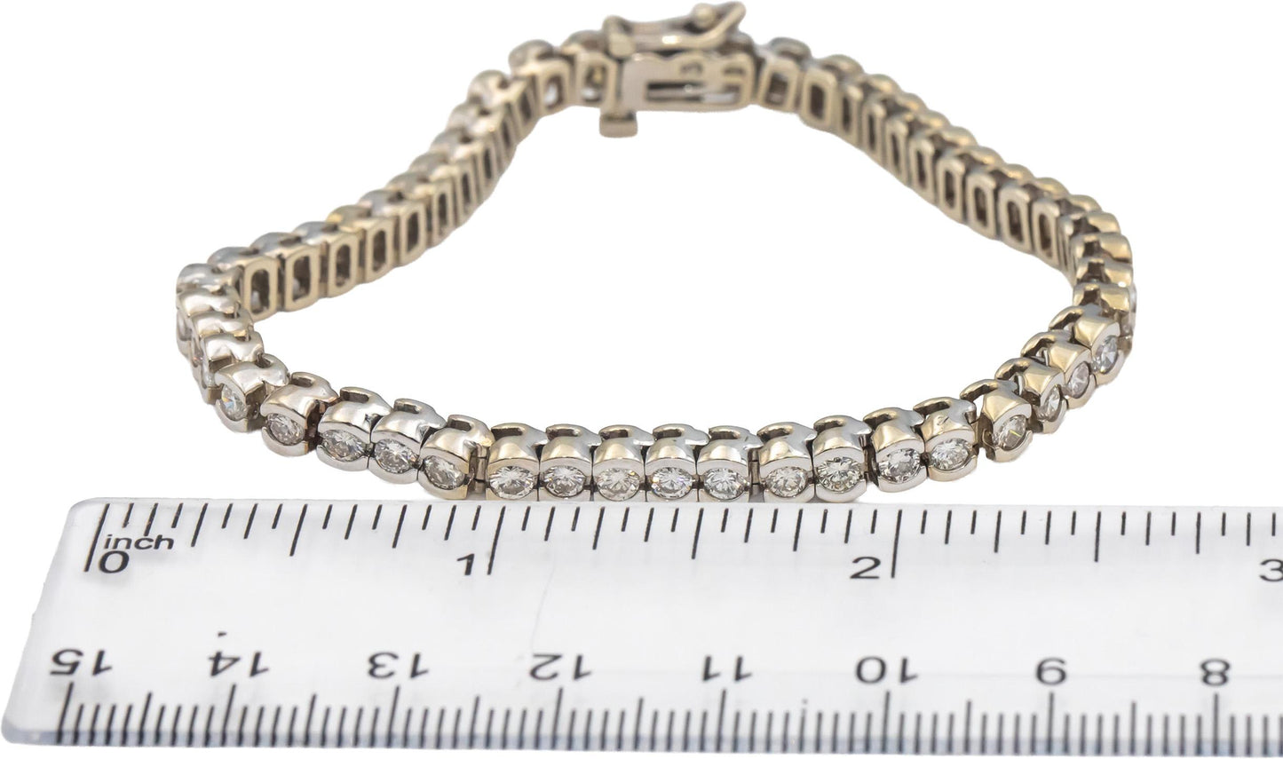 14k White Gold VS Round Half Bezel Set Diamond Tennis Bracelet 4.0CTW