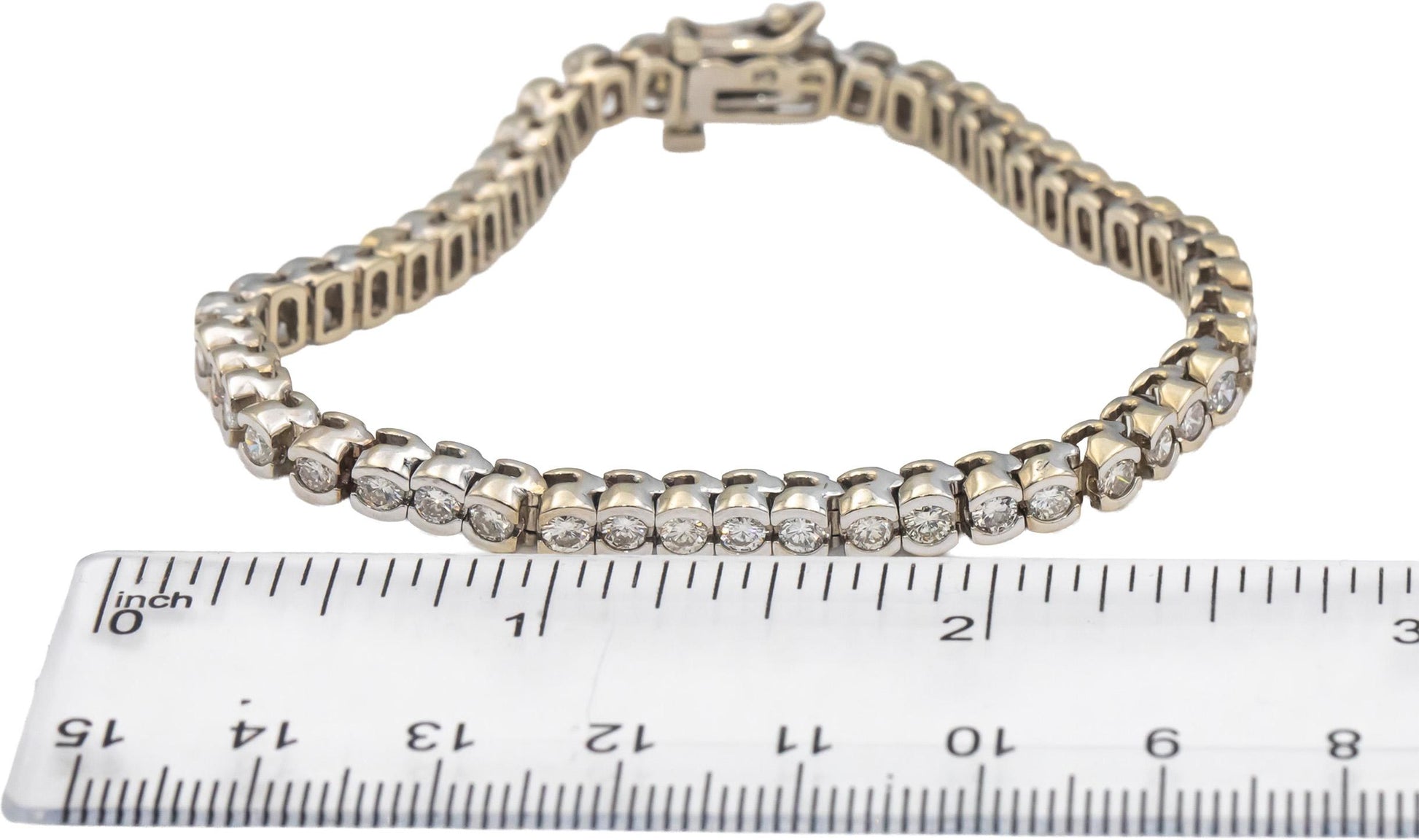 14k White Gold VS Round Half Bezel Set Diamond Tennis Bracelet 4.0CTW