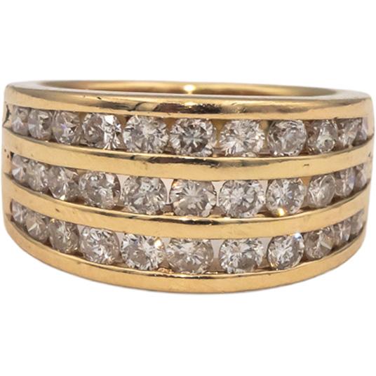 14k Yellow Gold Round Channel Set Diamond Three Row Band Ring 1.0CT Size 5.75
