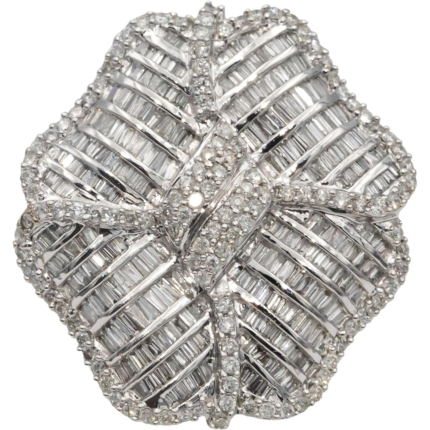 14k White Gold Round & Baguette Diamond Cluster Cocktail Ring 2.0CT Size 9.25