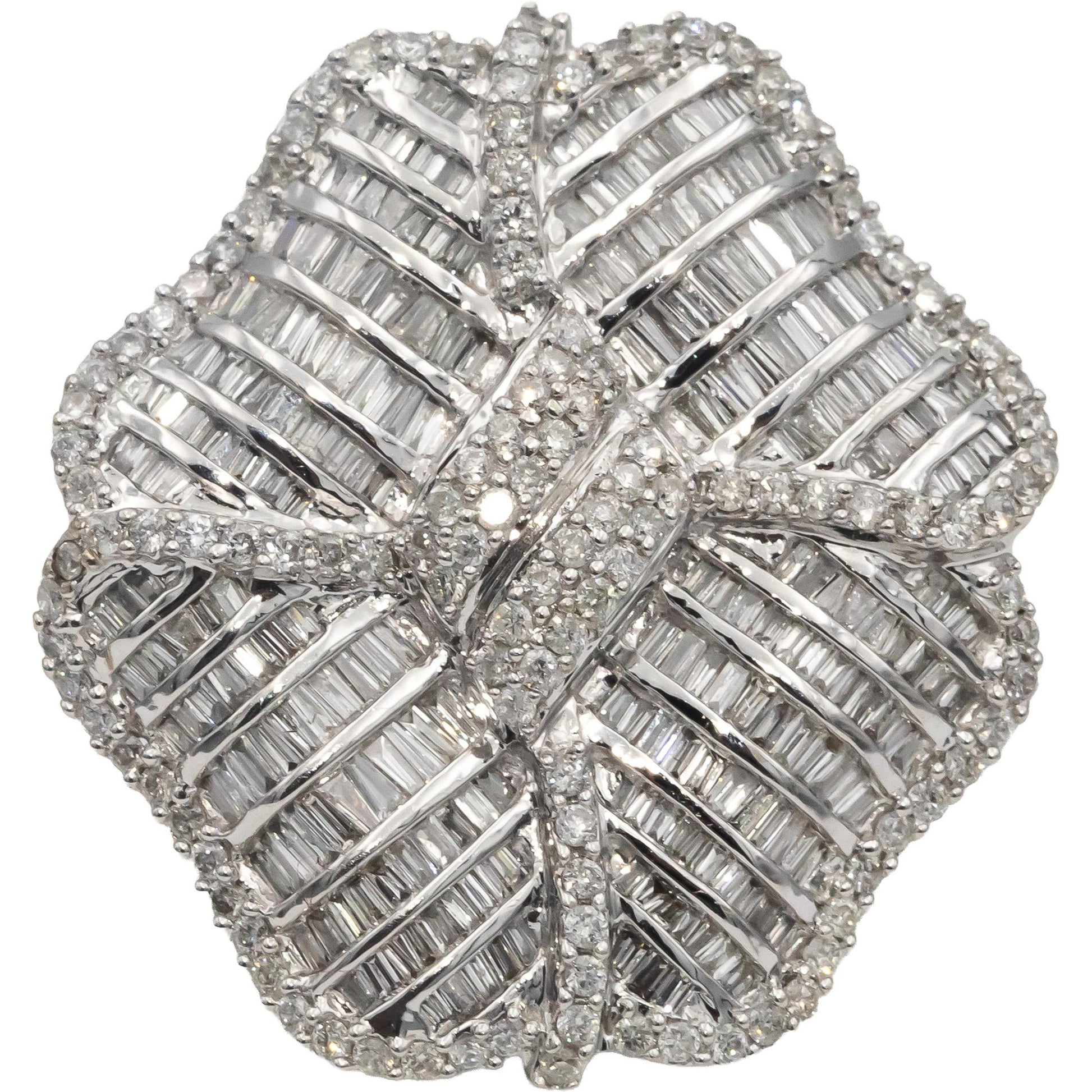 14k White Gold Round & Baguette Diamond Cluster Cocktail Ring 2.0CT Size 9.25