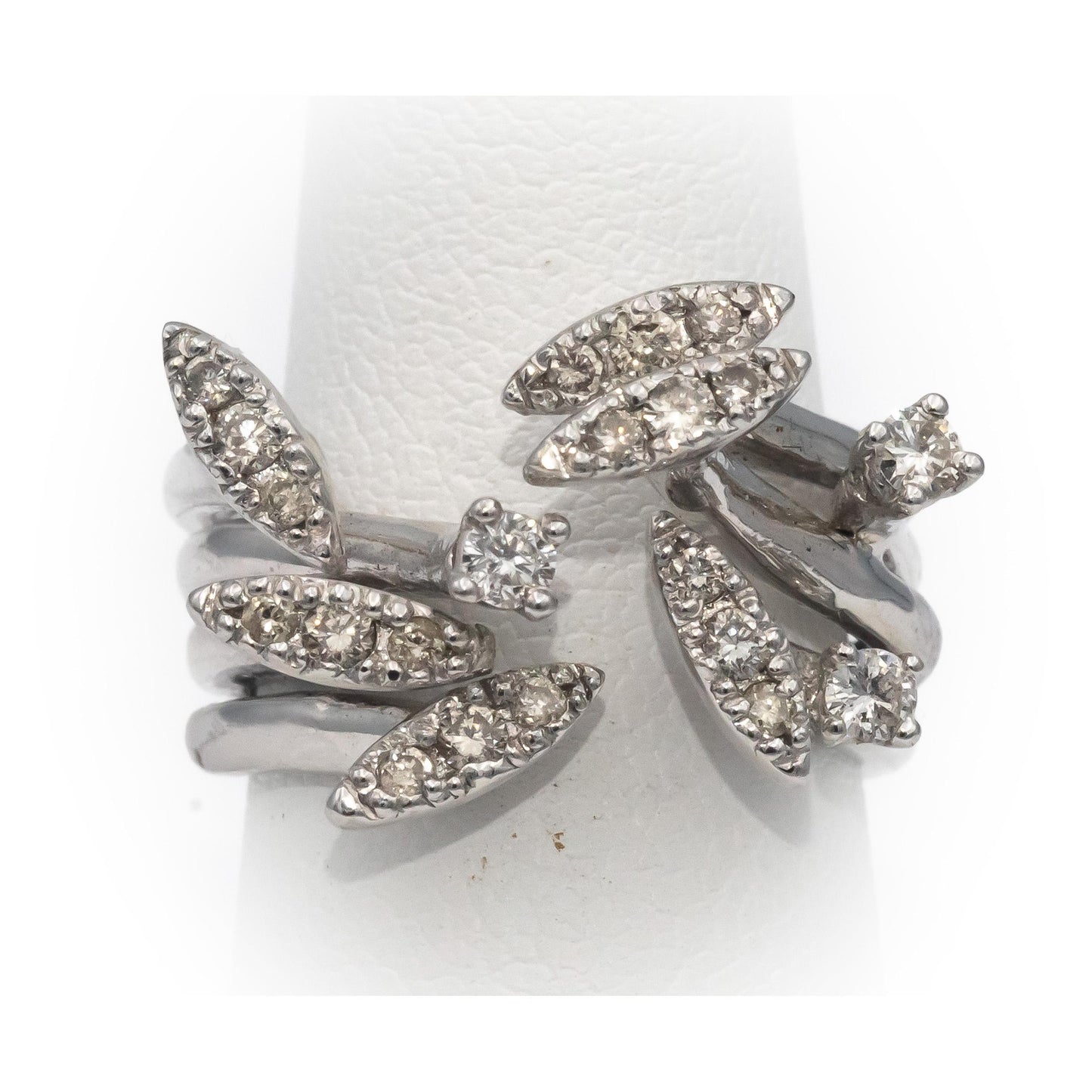 14k White Gold Round Diamond Floral Multi-Band Ring 0.56CT Size 6.5