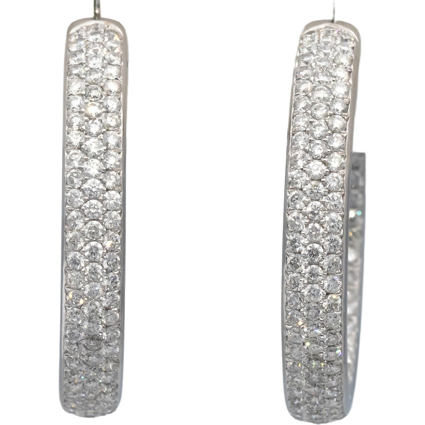 14k White Gold VS Round Diamond Cluster Inside Out Hoop Earrings 8.0CTW