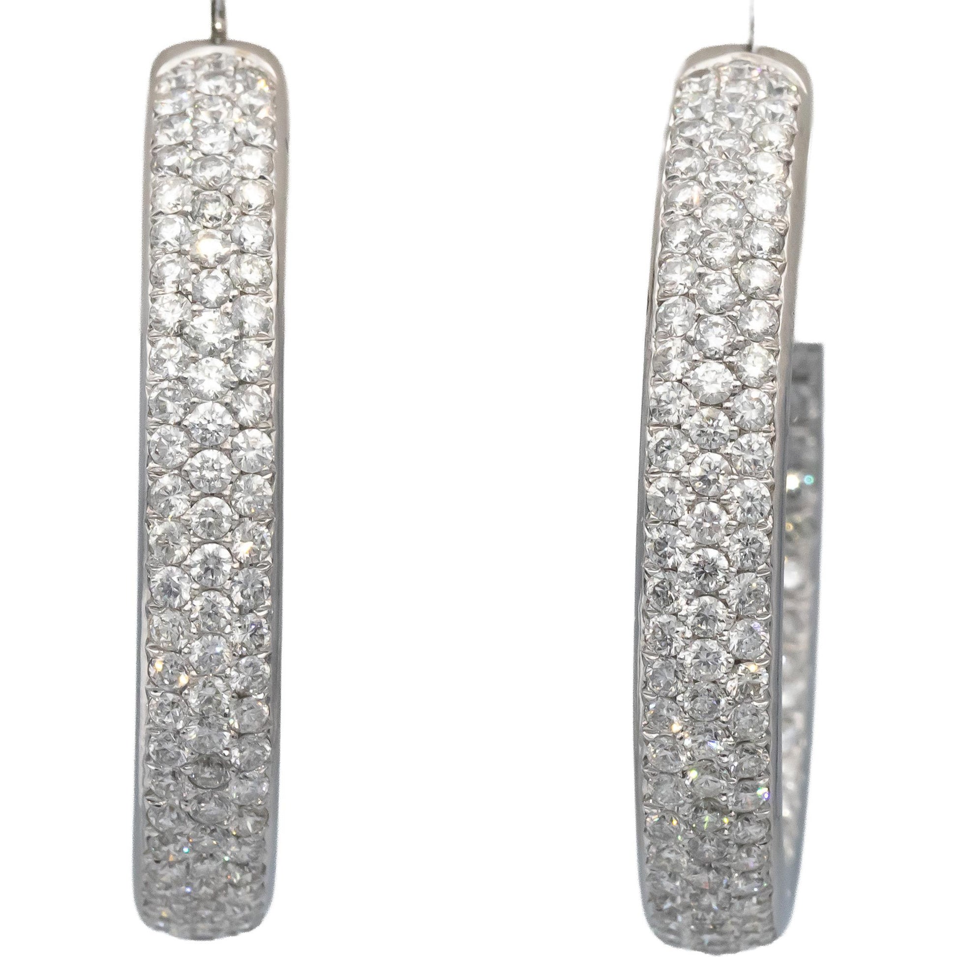 14k White Gold VS Round Diamond Cluster Inside Out Hoop Earrings 8.0CTW
