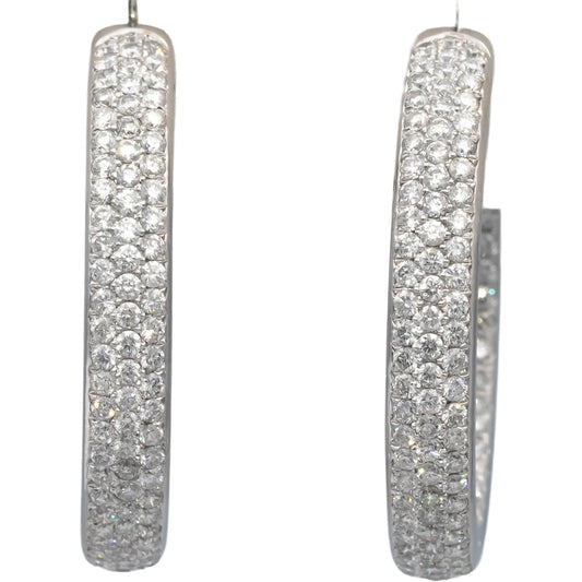 14k White Gold VS Round Diamond Cluster Inside Out Hoop Earrings 8.0CTW