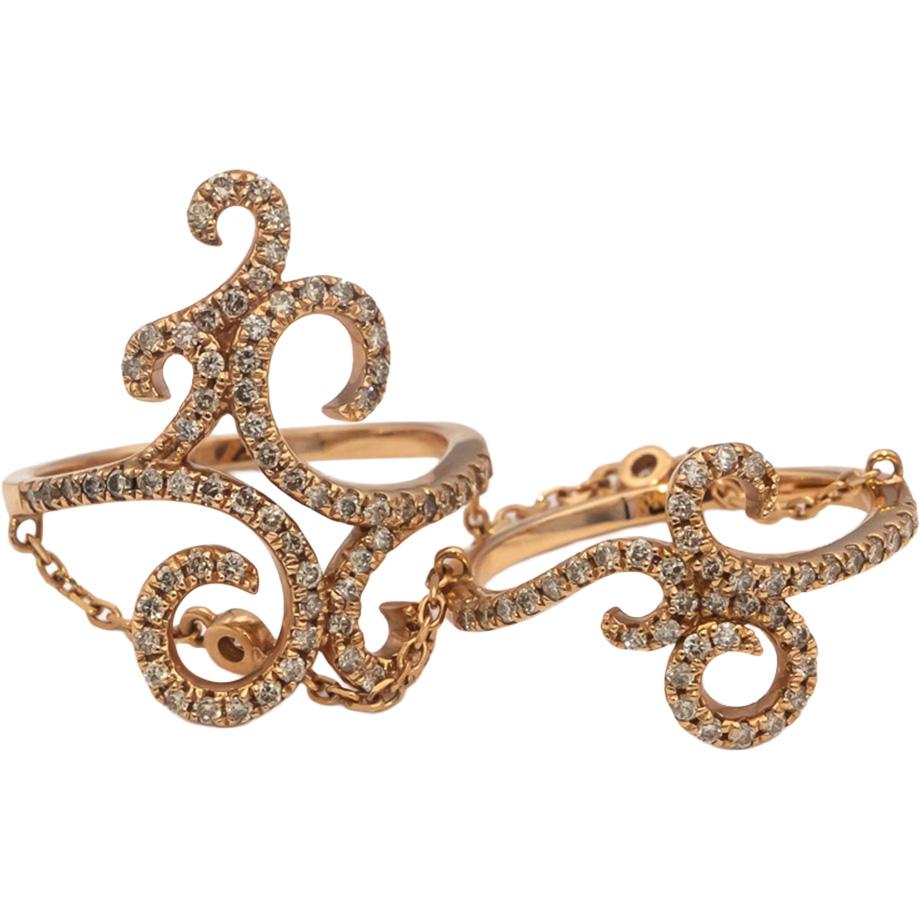 14k Rose Gold Round Diamond Scroll Work Double Ring 0.95CT Size 7.5