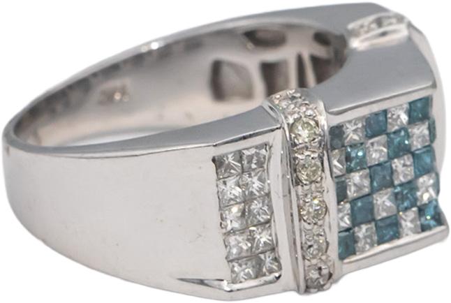 14k White Gold White and Blue Diamond Cluster Cocktail Ring 1.50CT Size 7