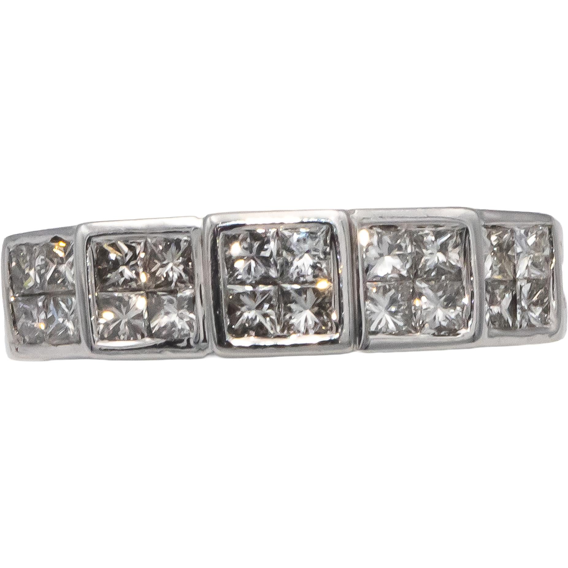 18k White Gold VS Princess Cut Diamond Band Ring 0.70CT Size 6.5