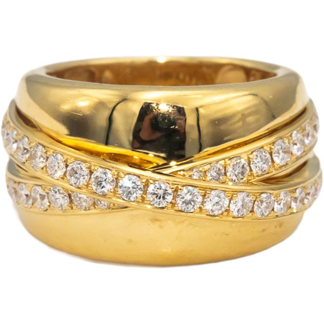 18k Yellow Gold VS Round Diamond Crossover Band Ring 1.0CT Size 6.75