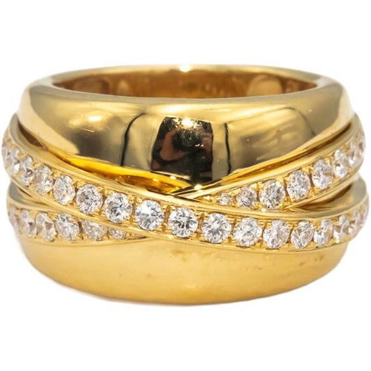 18k Yellow Gold VS Round Diamond Crossover Band Ring 1.0CT Size 6.75