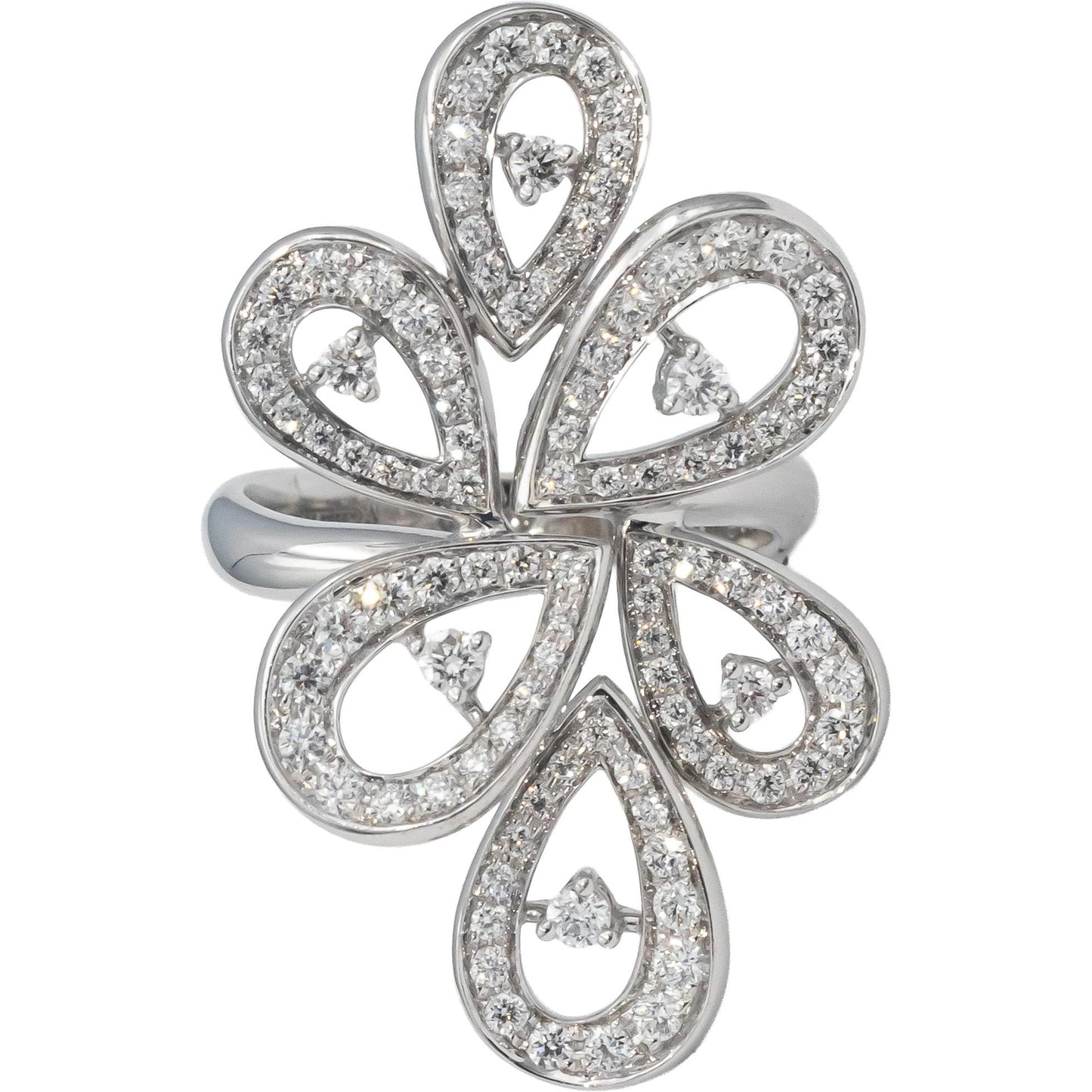 MONTBLANC 18k White Gold Diamond Flower Motif Cocktail Ring .70CT Size 6 Euro 52