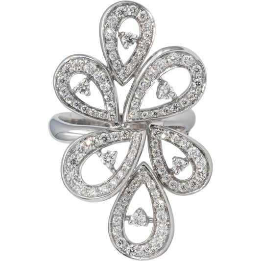 MONTBLANC 18k White Gold Diamond Flower Motif Cocktail Ring .70CT Size 6 Euro 52