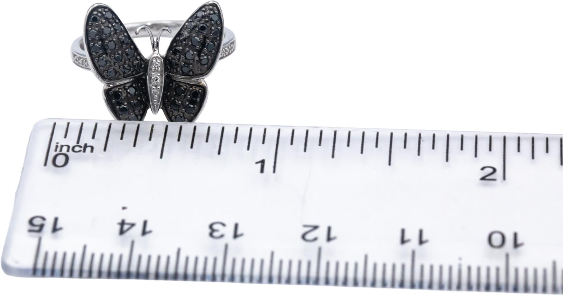 14k White Gold White & Black Diamond Cluster Butterfly Ring 0.35CT Size 6.5